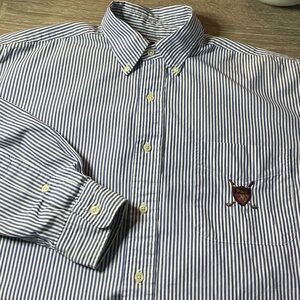 Ralph Lauren Button Front Dress Shirt Mens Medium VTG 90s Polo Golf Crest Logo